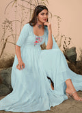 Sky Blue Sequence Embroidered Festive Palazzo Suit