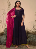 Dark Purple Sequence Embroidered Festive Palazzo Suit