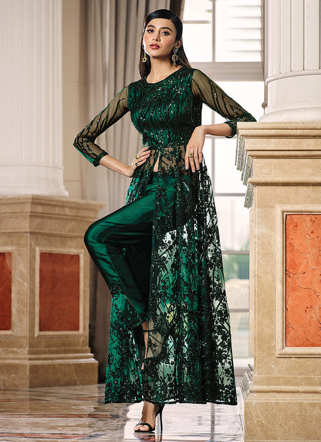 Indian Western Style Elegant Green Dress Pakistani Designer Ethnic Evening  Gowns | eBay