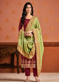 Maroon And Green Pant Style Salwar Suit