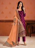 Wine And Orange Pant Style Salwar Suit