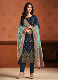 Blue And Turquoise Pant Style Salwar Suit