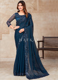 Blue Sequence Embroidery Designer Silk Saree