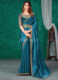 Turquoise Mirror Work Embroidery Traditional Saree