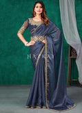 Royal Blue Mirror Work Embroidery Traditional Saree