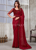 Buy Saree - Red Sequence Embroidery Organza Silk Saree With Belt