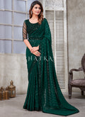 Buy Saree - Green Sequence Embroidery Organza Silk Saree With Belt