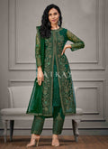 Green Golden Embroidered Pant Suit