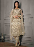 Beige Golden Embroidered Pant Suit