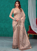 Buy Saree - Copper Brown Sequence And Appliqué Embroidery Silk Saree