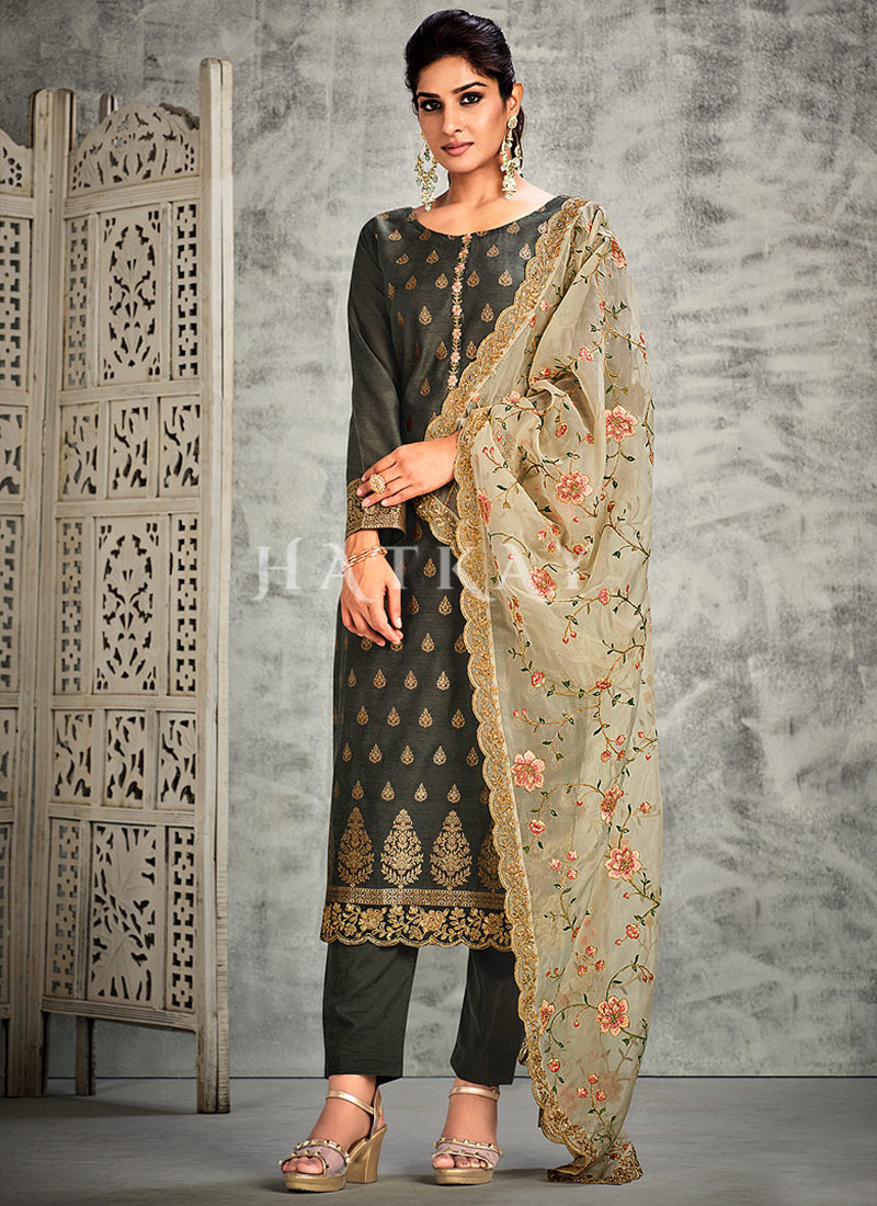 Grey Pakistani Pant Style Salwar Suit