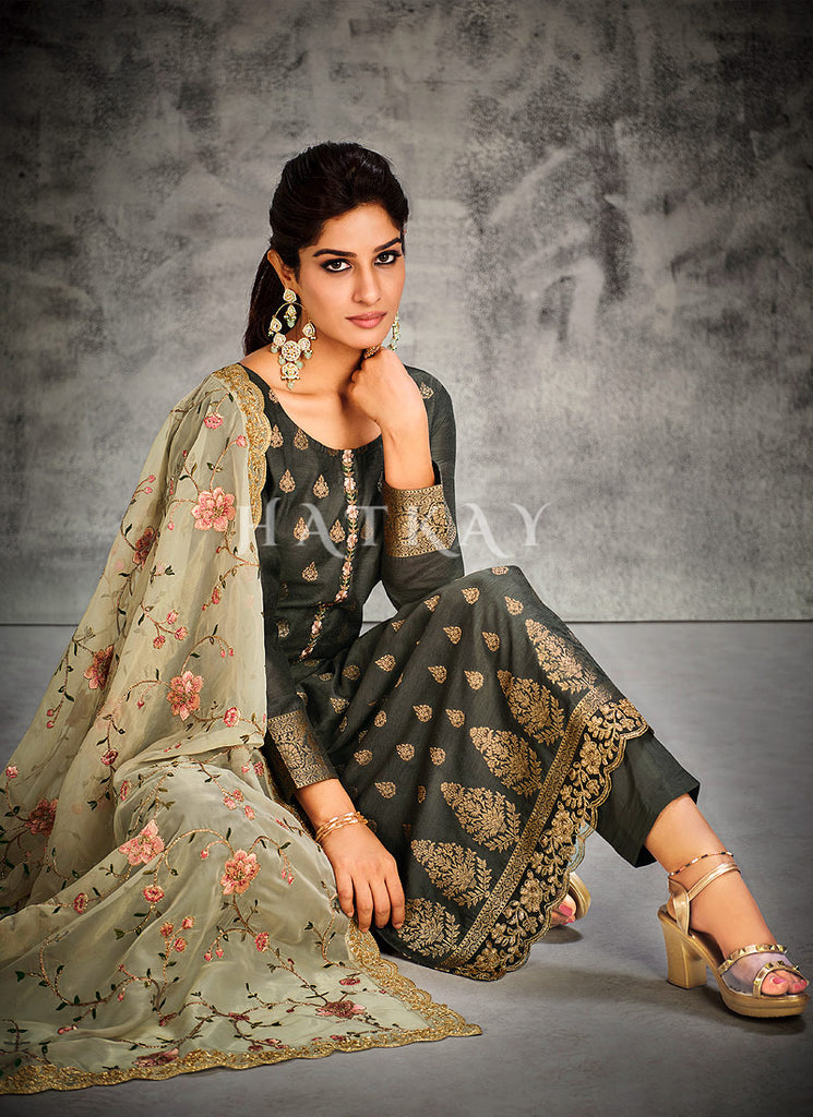 Grey Pakistani Pant Style Salwar Suit