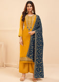 Yellow And Blue Embroidered Salwar Kameez