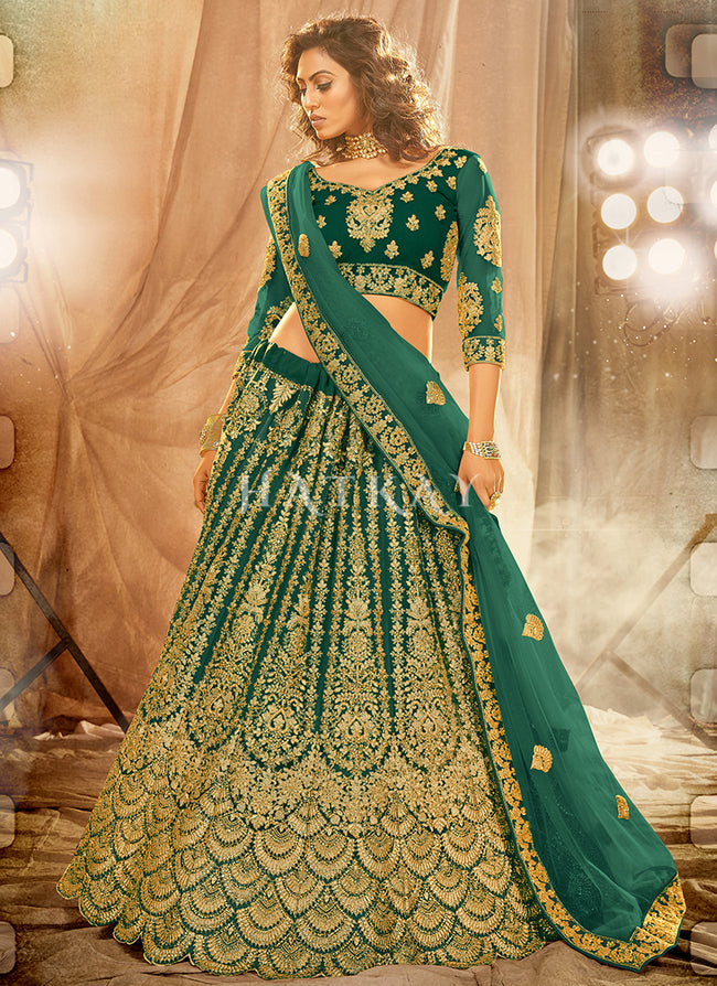 Buy Stylish Teal Green Embroidered Silk Party Wear Lehenga Choli - Bridal  Ethnic