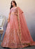 Peach Mirror Work Embroidery Wedding Lehenga Choli