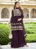 Dark Brown Embroidered Designer Gharara Style Suit