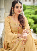 Pastel Yellow Embroidered Gharara Style Suit In Germany