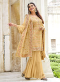 Pastel Yellow Embroidered Designer Gharara Style Suit