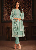 Buy Salwar Kameez - Teal Blue Chikankari Embroidery Georgette Salwar Kameez Suit