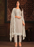 Buy Salwar Kameez - Grey Chikankari Embroidery Georgette Salwar Kameez Suit