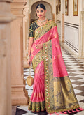 Pink Grey Traditional Weaved Party Wear Silk Saree