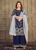 Buy Palazzo Suit - Royal Blue Embroidery Traditional Palazzo Suit