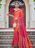 Pink Orange Traditional Weaved Party Wear Silk Saree