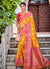 Pink Yellow Traditional Weaved Party Wear Silk Saree