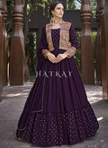 Buy Anarkali Gown - Deep Purple Embroidered Jacket Anarkali Gown