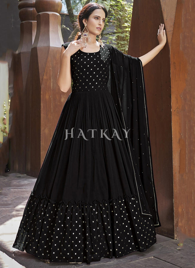 Buy Anarkali Gown - Black Embroidered Jacket Anarkali Gown