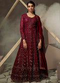Deep Maroon Lucknowi Embroidered Anarkali Gown