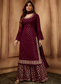 Maroon Sequence Embroidery Festive Sharara Style Suit