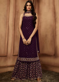 Deep Purple Sequence Embroidery Festive Sharara Style Suit