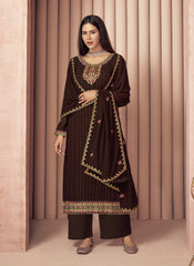 Wine Multi Embroidered Georgette Salwar Kameez