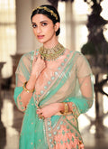 Peach And Teal Lehenga Choli