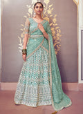 Aqua Blue Traditional Embroidered Wedding Lehenga Choli