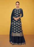 Blue Designer Embroidered Georgette Palazzo Suit