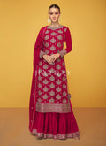 Hot Pink Designer Embroidered Georgette Palazzo Suit