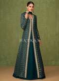 Dark Green Sequence Embroidered Slit Style Anarkali Lehenga