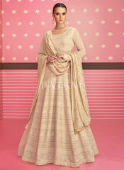 Buy Anarkali Suit | Beige Golden Sequence Work Detailed Chikankari Anarkali Suit
