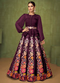 Deep Wine Floral Embroidered Peplum Style Lehenga Choli