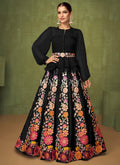 Black Floral Embroidered Peplum Style Lehenga Choli