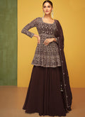 Dark Brown Embroidery Traditional Lehenga Kurti
