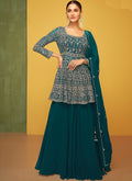 Teal Blue Embroidery Traditional Lehenga Kurti