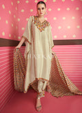 Cream Beige Multi Embroidery Poncho Style Pant Suit
