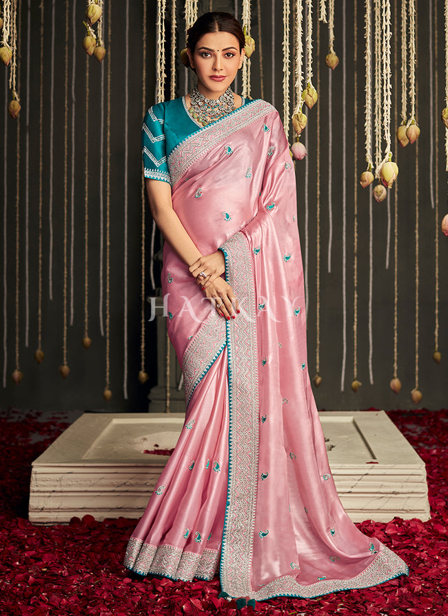 Organza silk saree, light pink saree, saree for women, fancy saree