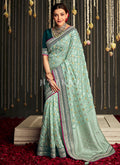 Teal And Turquoise Embroidered Banarasi Silk Saree