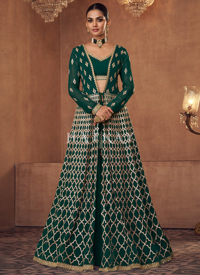Green Sequence Embroidery Jacket Style Traditional Lehenga Choli 