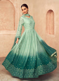 Buy Anarkali Suit - Light Green Mirror Work Embroidery Wedding Anarkali Suit