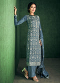 Blue Zari And Sequence Embroidered Pakistani Pant Suit 